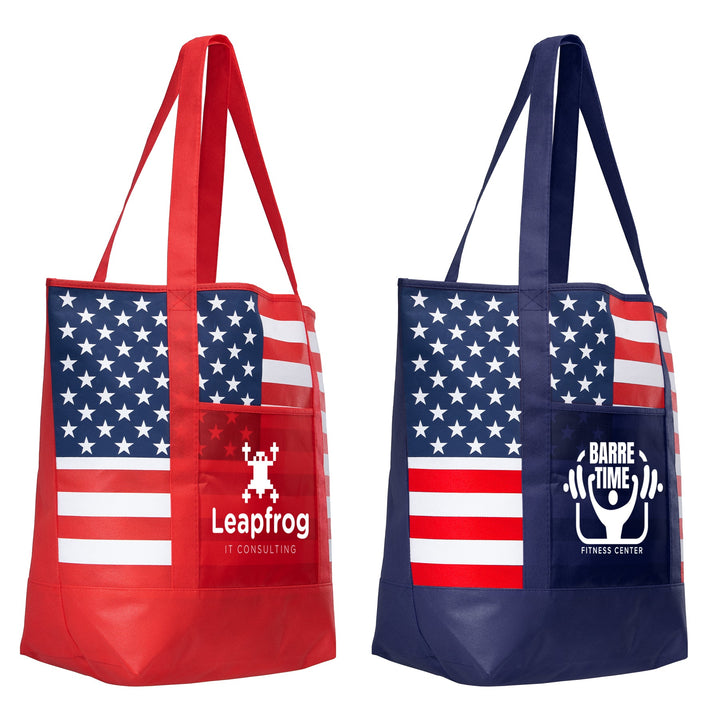 American Flag Non - Woven Tote Bag w/ 210D Pocket - Printesta