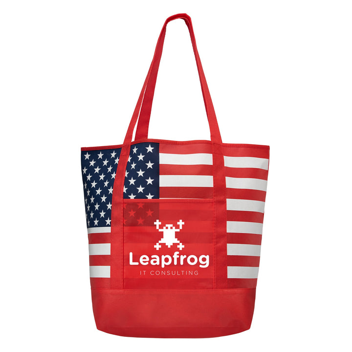 American Flag Non - Woven Tote Bag w/ 210D Pocket - Printesta